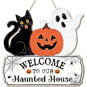 Halloween Decorations Door Hanging Sign, Halloween Welcome Front Door Hanger